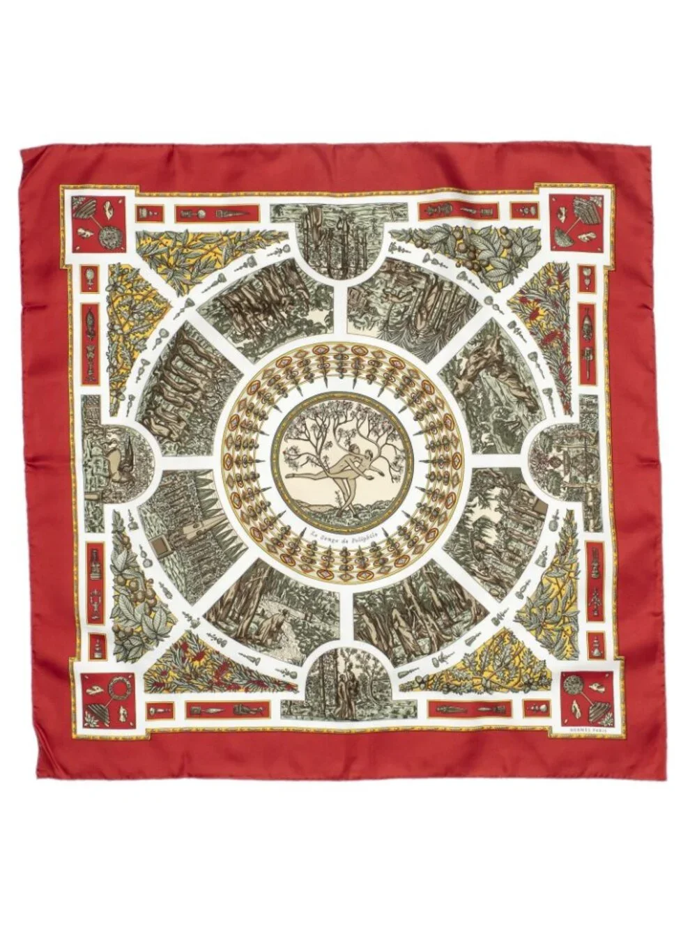 ★SOLD★ Hermes Scarf Red Green Yellow Silk - Picture 2 of 5